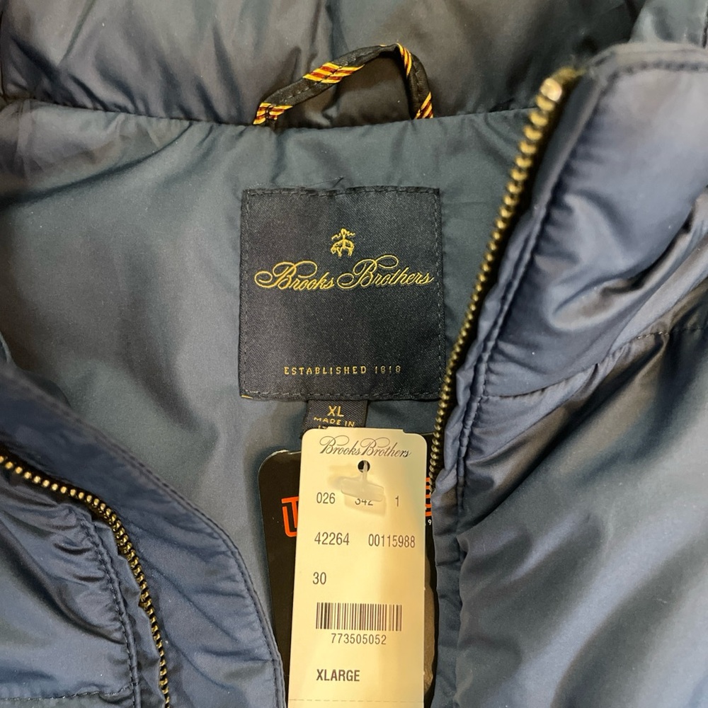 Brooks Brothers Navy Quilted Puffer Vestwith Gold Hardware made in Italy